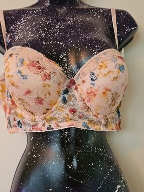 Floral Lace Longline Bralette - Pink